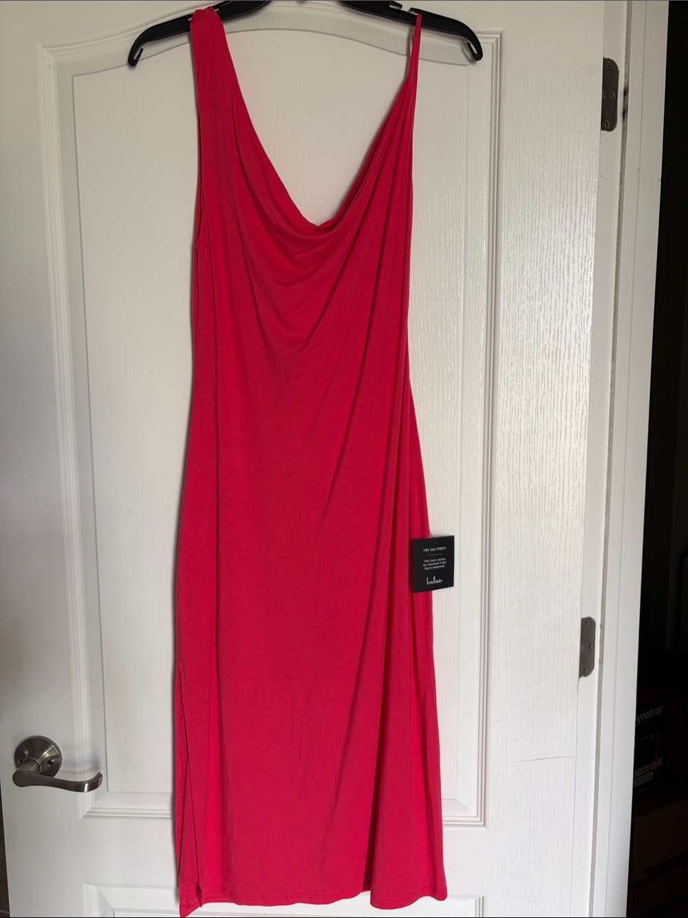 Lulu's Draped Cowl Midi Dress in Hot Pink